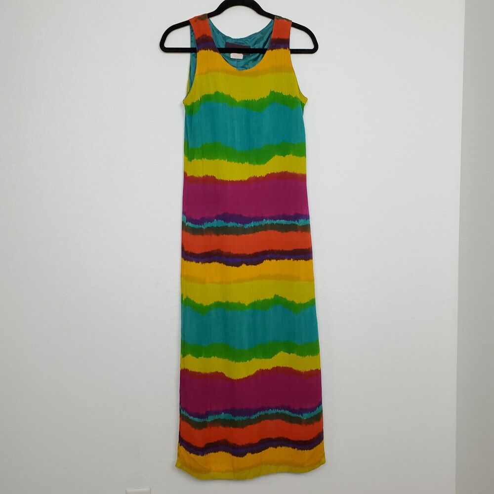 Vintage Alexander Campbell Womens Maxi‎ Dress Size 4 Rainbow Stripe Crinkle